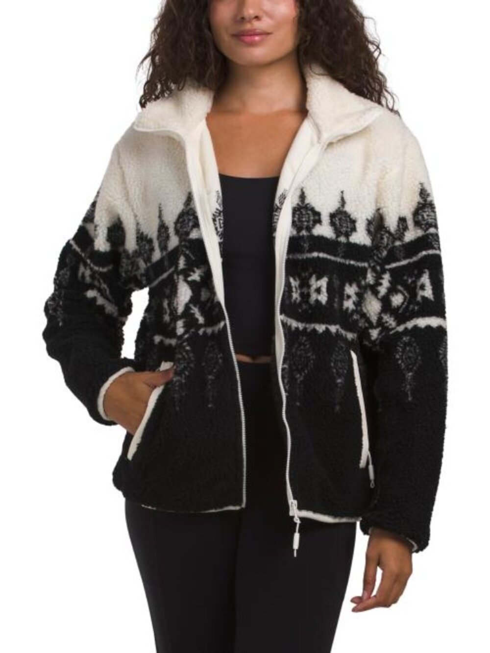 KYODAN Placement Sherpa Jacket With Mock Neck And Woven Welt Pockets